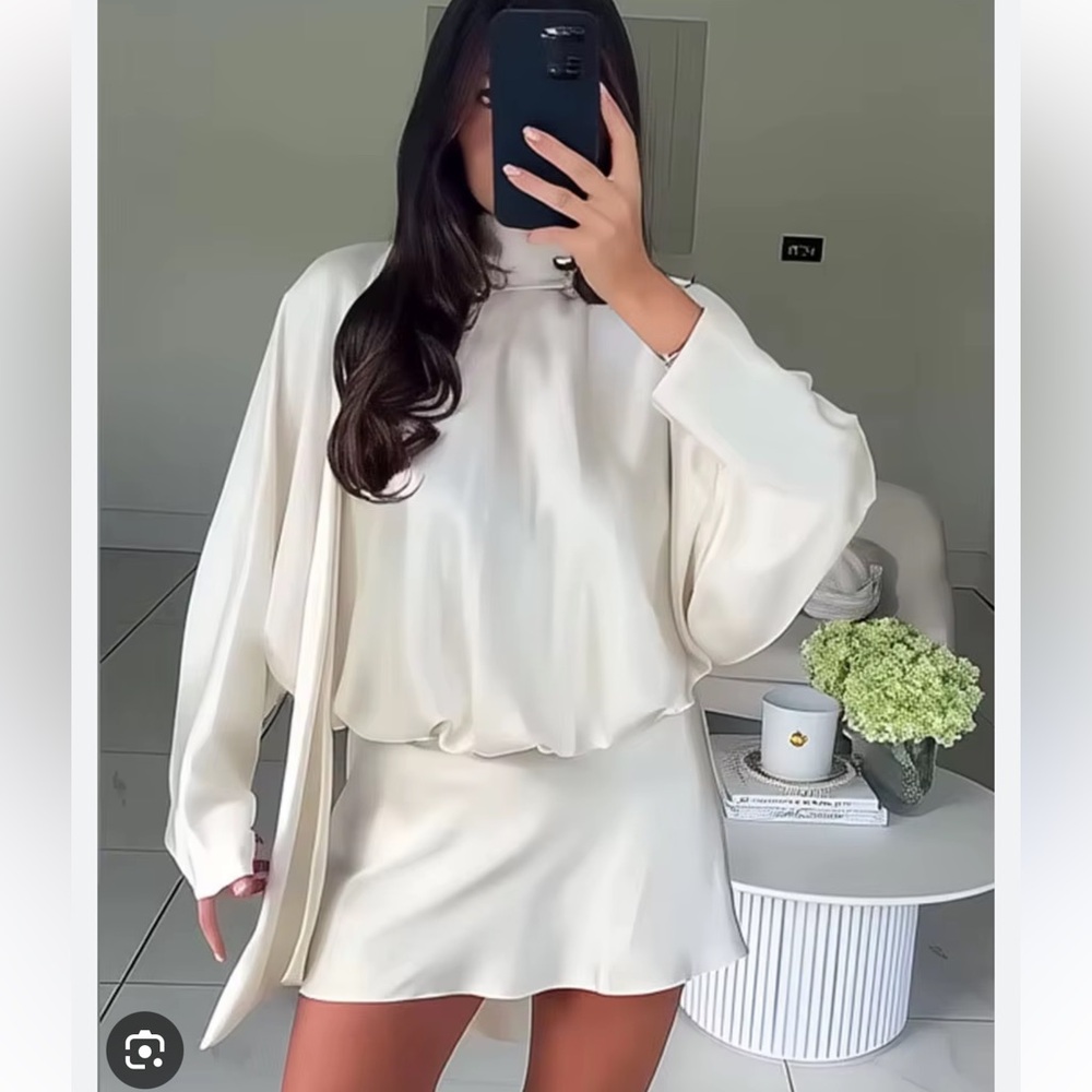 Zara viral satin scarve mini dress in ivory size small NWT